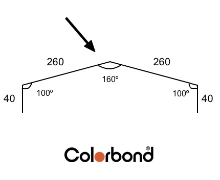 260mm – Flat Ridge Roof Flashing Suit Klip Lok – COLORBOND®